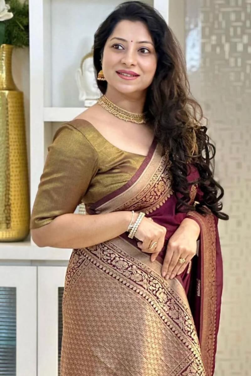 Admirable Wine Soft Silk Saree With Beguiling Blouse Piece