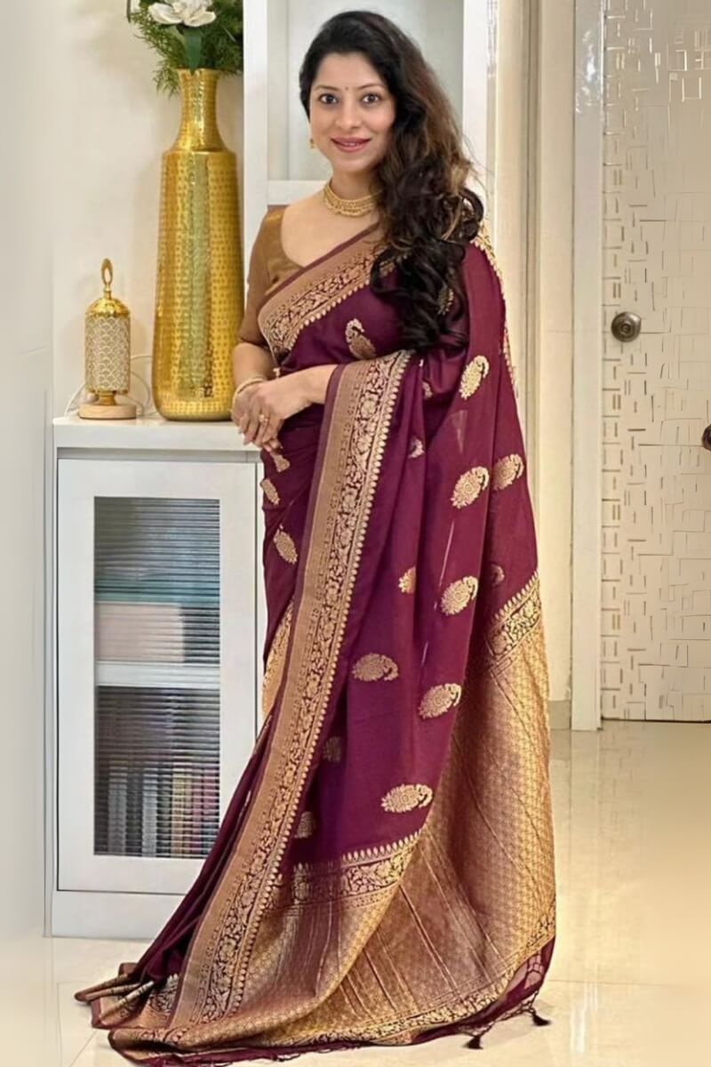 Admirable Wine Soft Silk Saree With Beguiling Blouse Piece