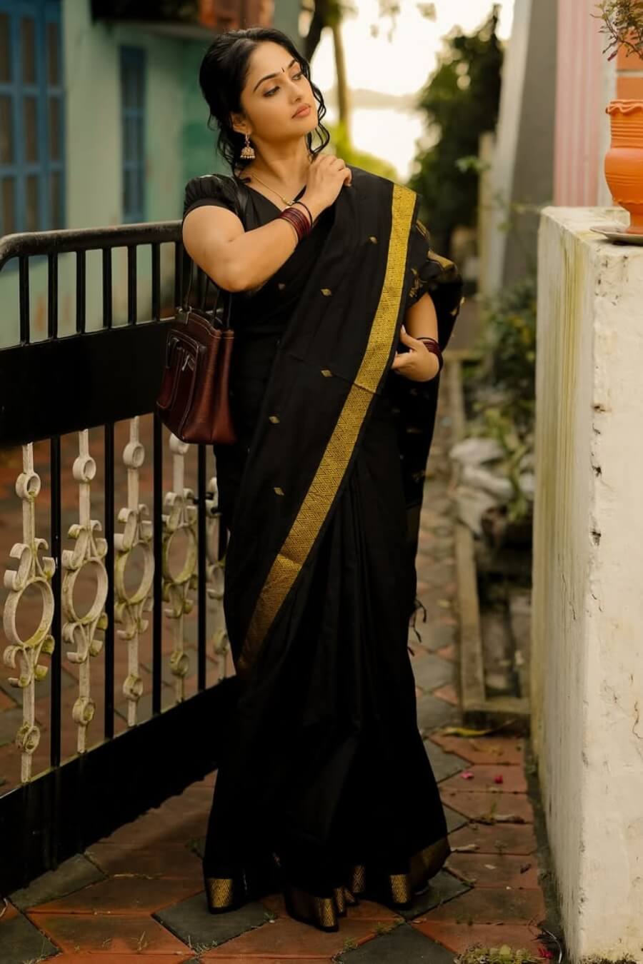 Surpassing Black Cotton Silk Saree With Classy Blouse Piece