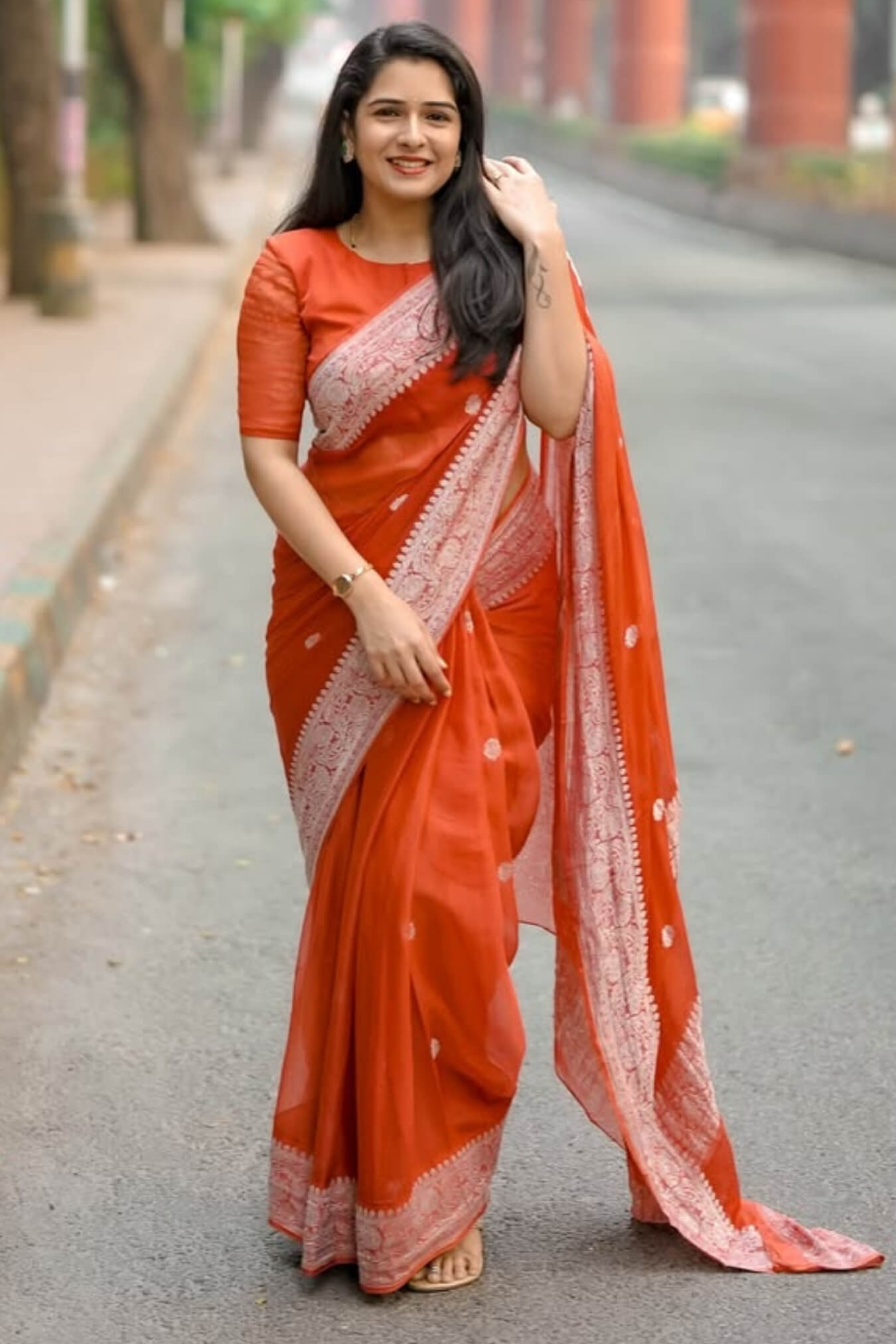 Felicitous Orange Cotton Silk Saree With Proficient Blouse Piece