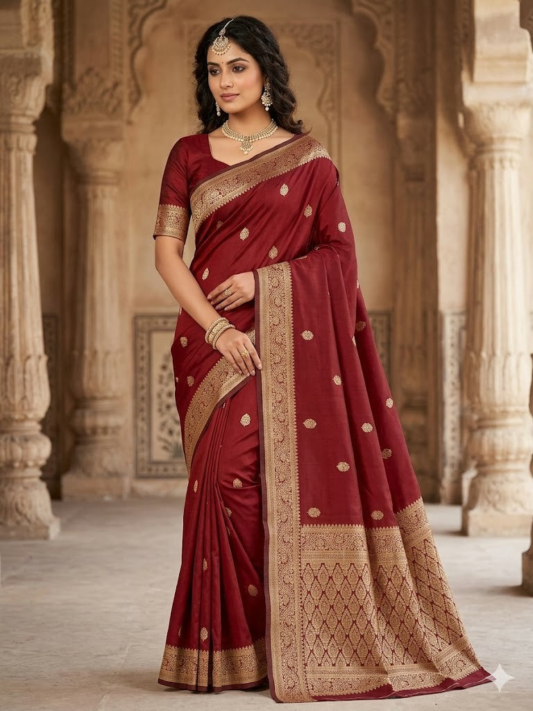Opulent Maroon Soft Silk Saree With Girlish Blouse Piece
