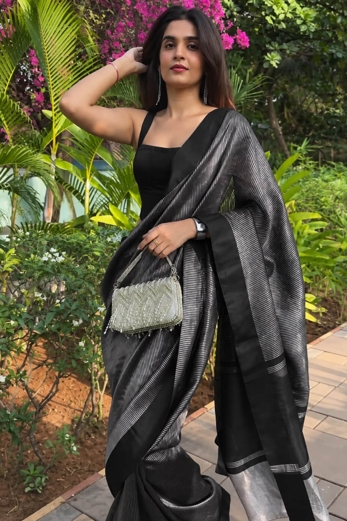 Scintillating Black Soft Silk Saree With Cynosure Blouse Piece