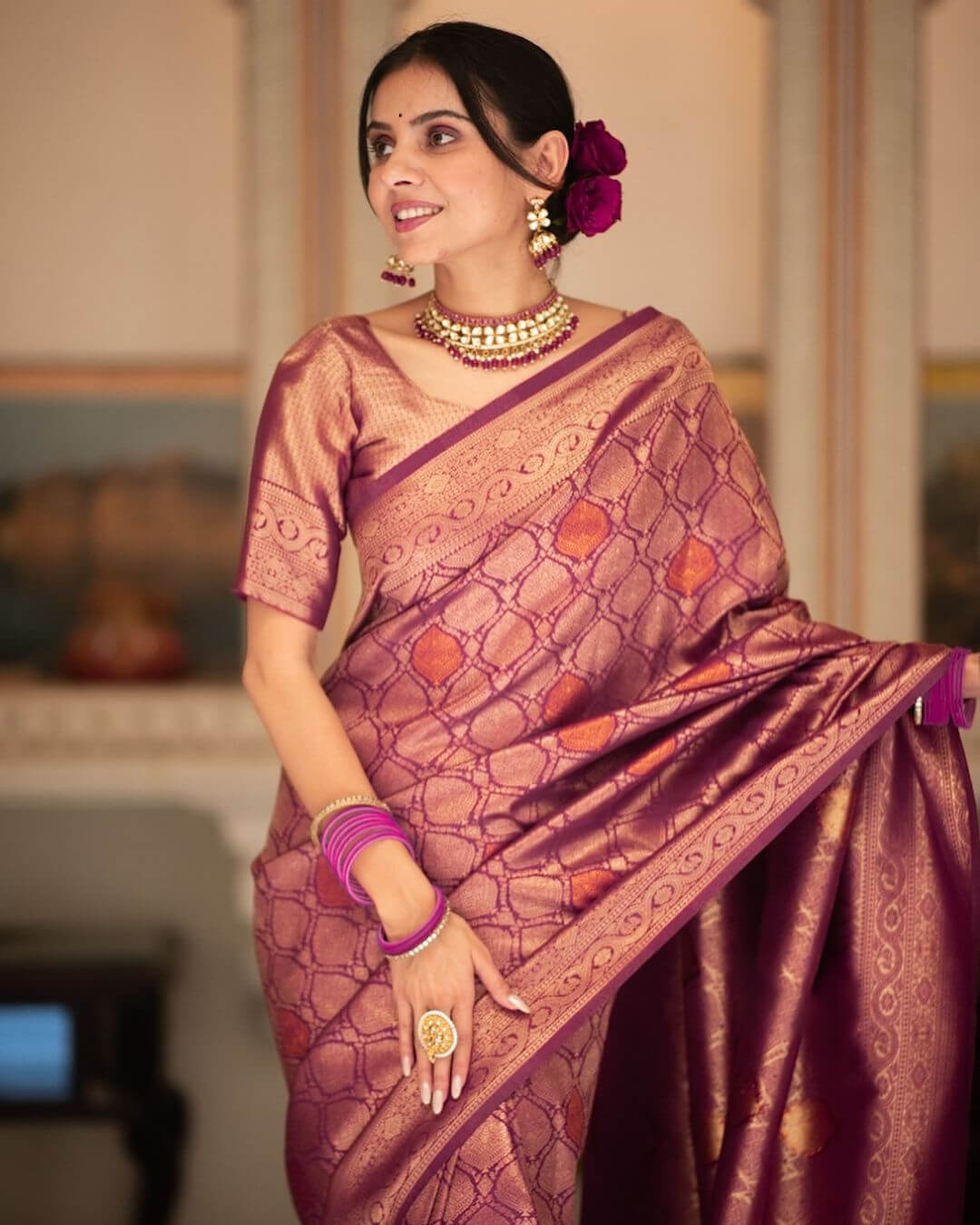 Pretty Purple Soft Silk Saree With Energetic Blouse Piece