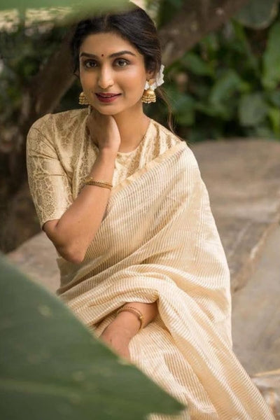 Pretty Beige Soft Silk Saree With Surpassing Blouse Piece