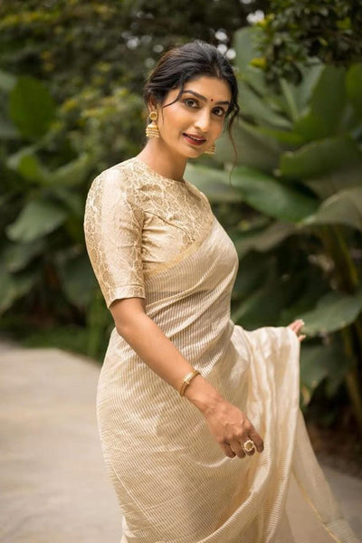 Pretty Beige Soft Silk Saree With Surpassing Blouse Piece