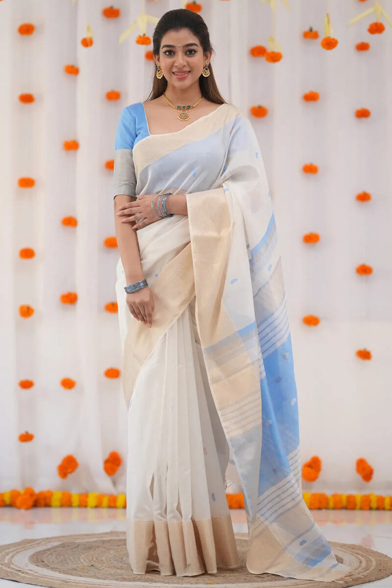 Resonant Beige Cotton Silk Saree With Gossamer Blouse Piece