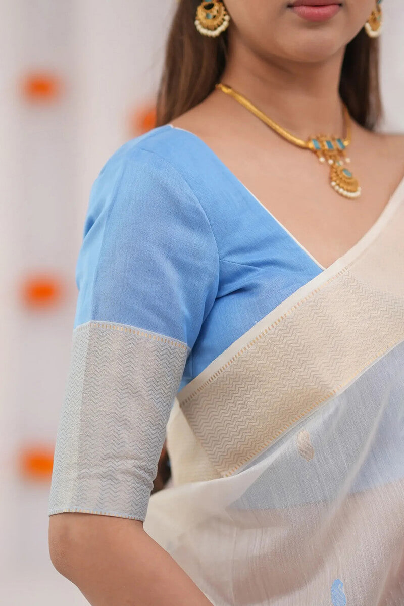 Resonant Beige Cotton Silk Saree With Gossamer Blouse Piece