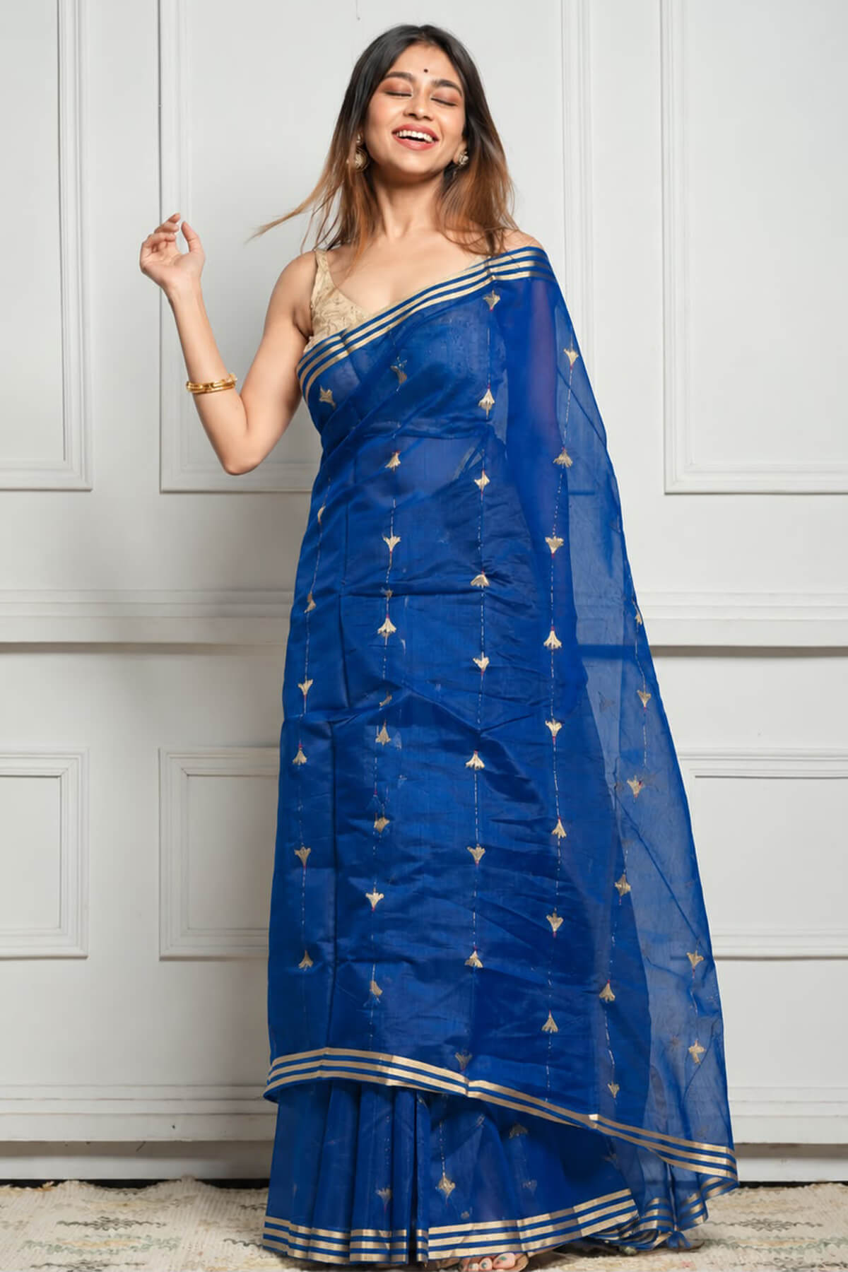 Lovely Blue Cotton Silk Saree With Epiphany Blouse Piece