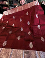 Epiphany Wine Soft Banarasi Silk Saree With Inspiring Blouse Piece