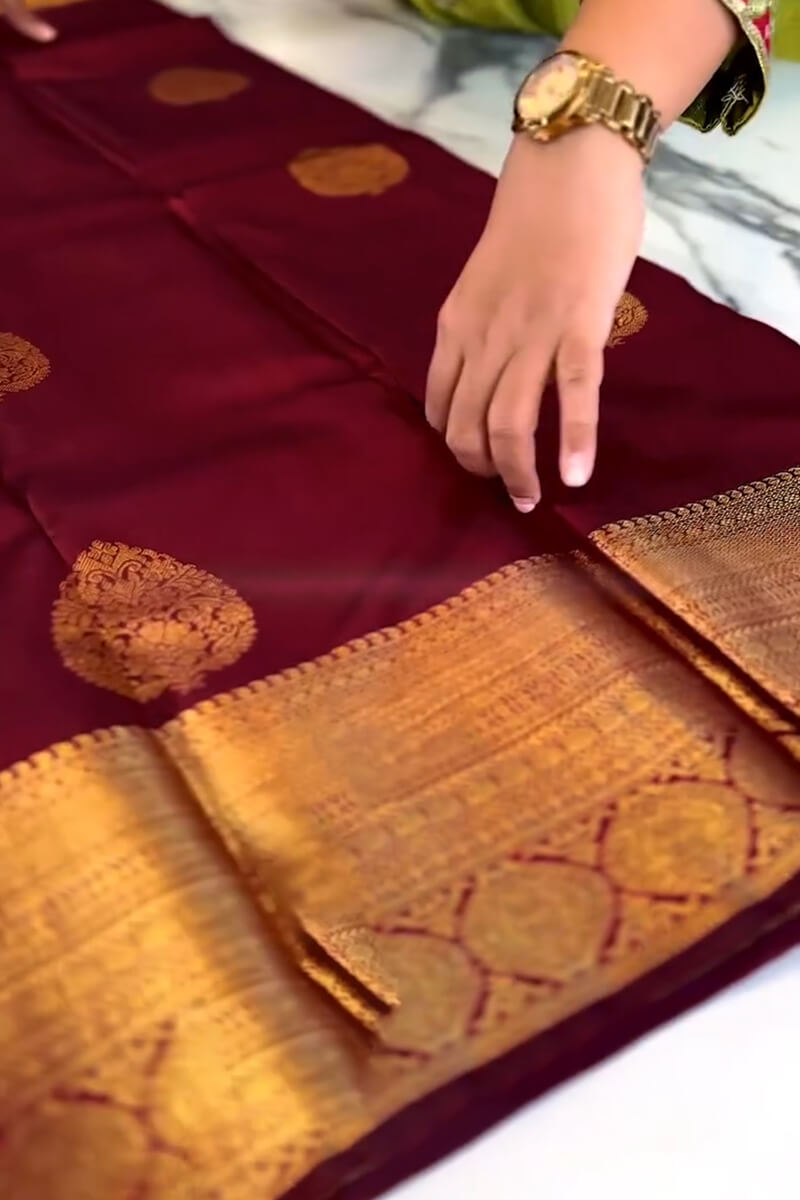 Inimitable Wine Soft Banarasi Silk Saree With Evocative Blouse Piece