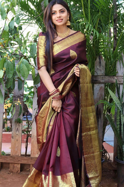 Amiable Wine Soft Silk Saree With Transcendent Blouse Piece