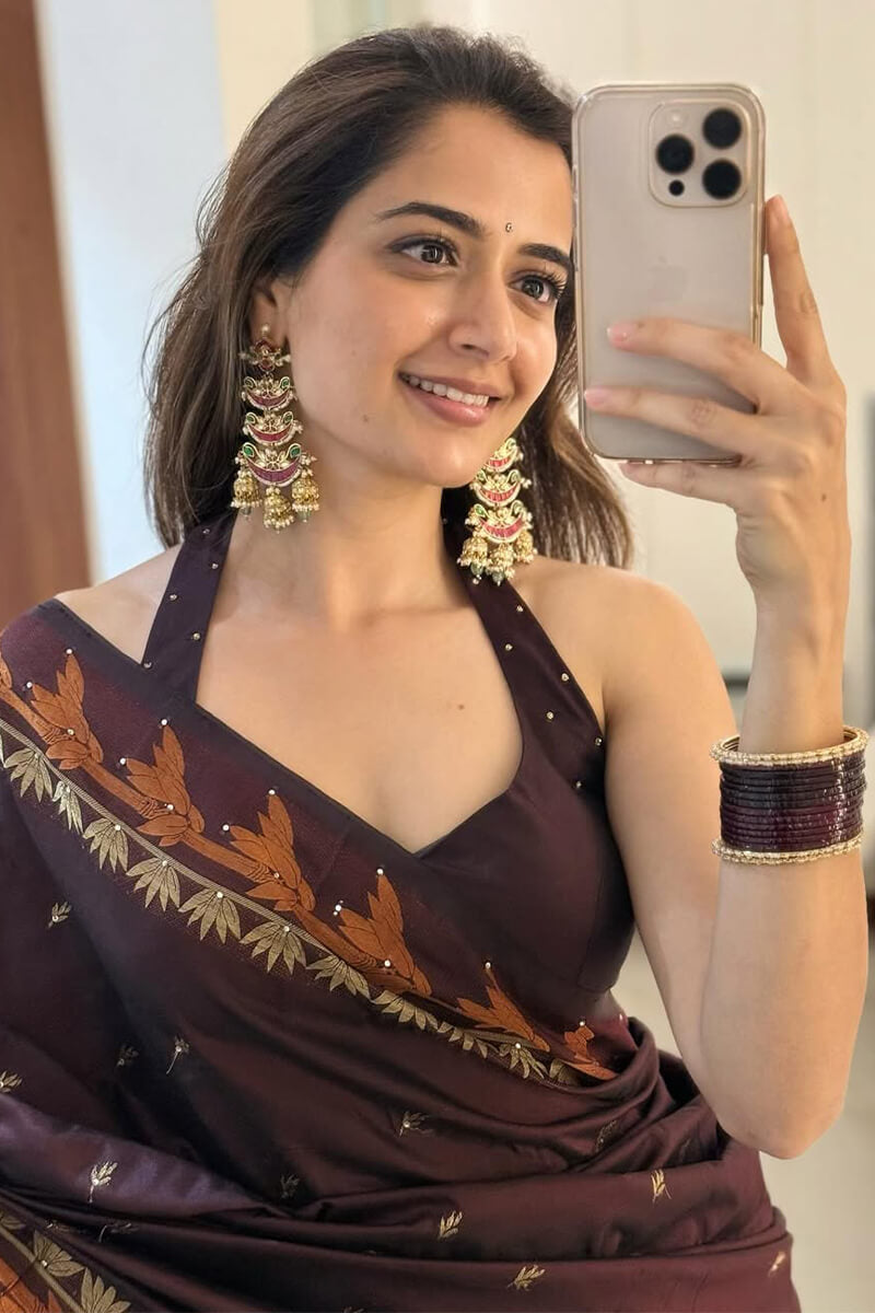 Vibrant Brown Soft Silk Saree With Excellent Blouse Piece