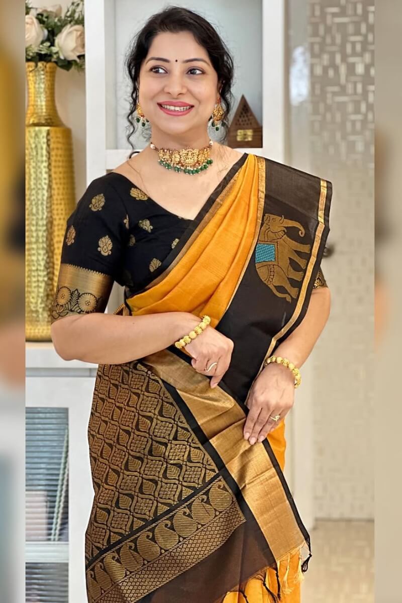 Vestigial Mustard Soft Silk Saree With Adorable Blouse Piece