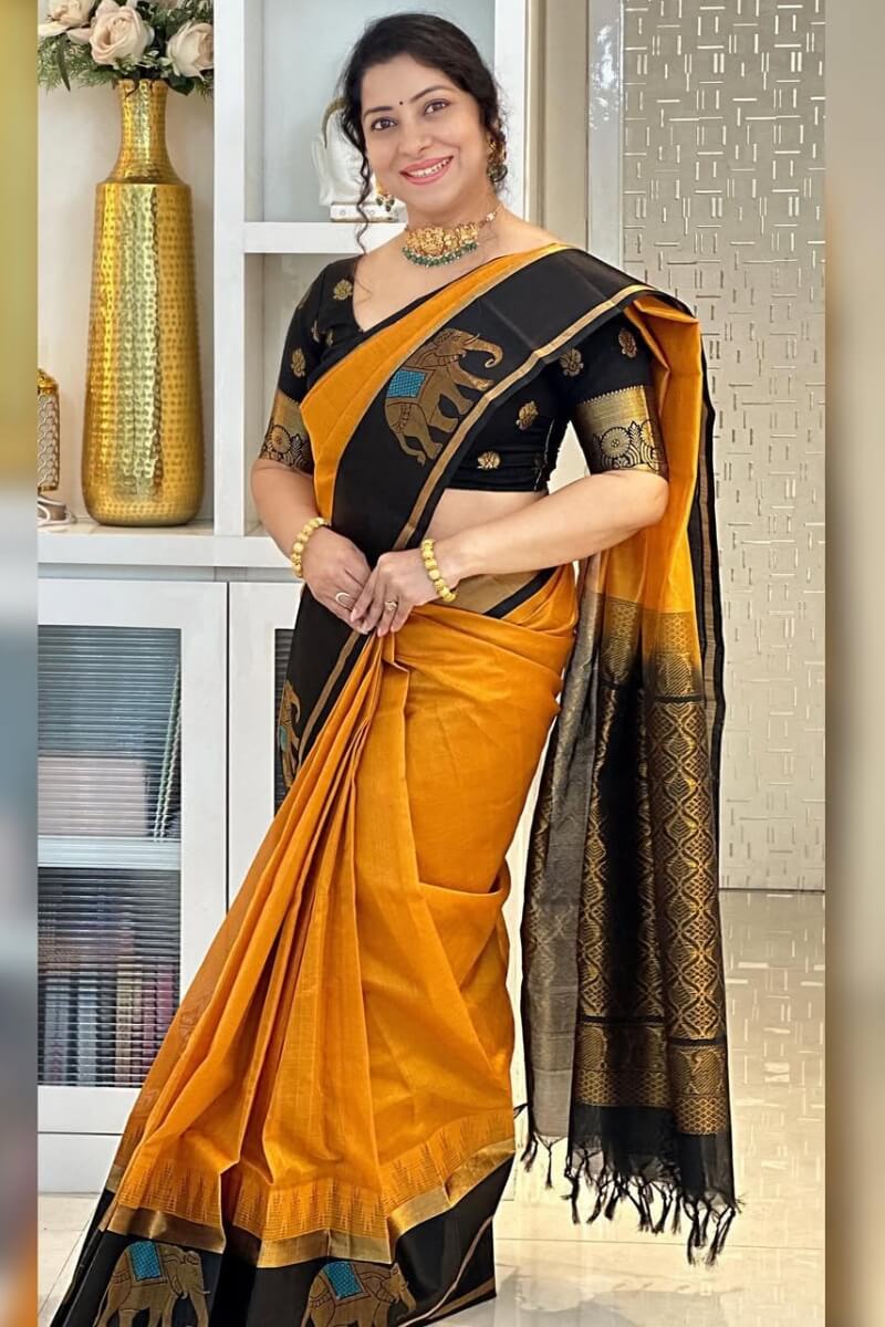 Vestigial Mustard Soft Silk Saree With Adorable Blouse Piece