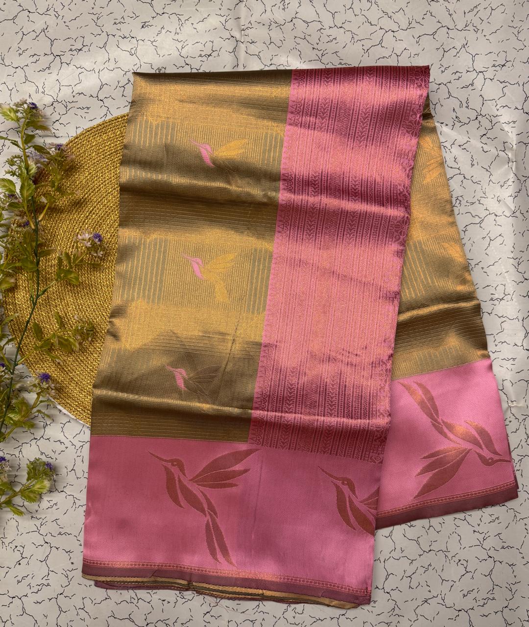 Glorious Beige Soft Banarasi Silk Saree With Pleasant Blouse Piece