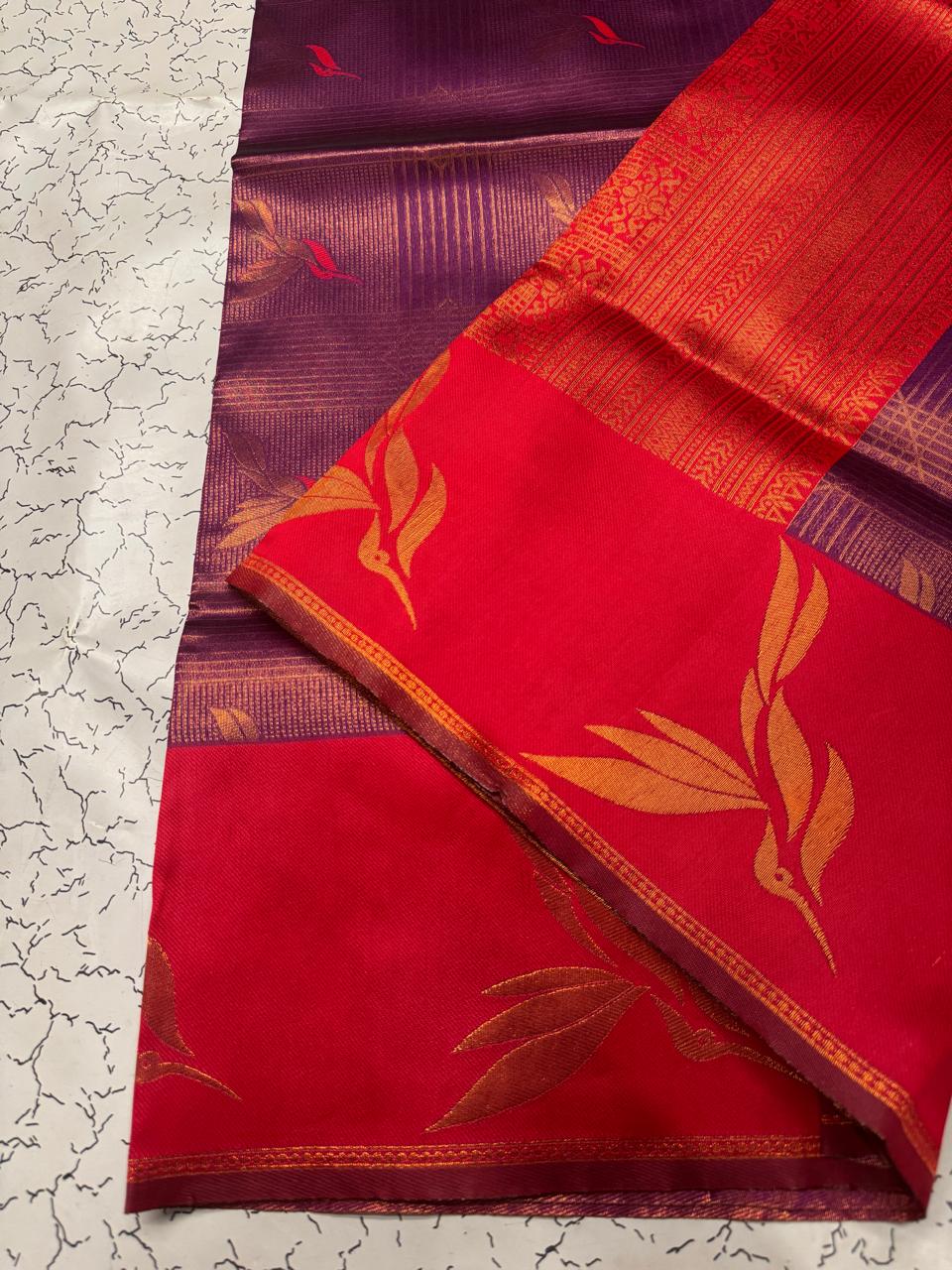 Pulsating Purple Soft Banarasi Silk Saree With Bucolic Blouse Piece