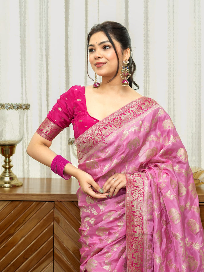 Conflate Baby Pink Soft Silk Saree With Prodigal Blouse Piece