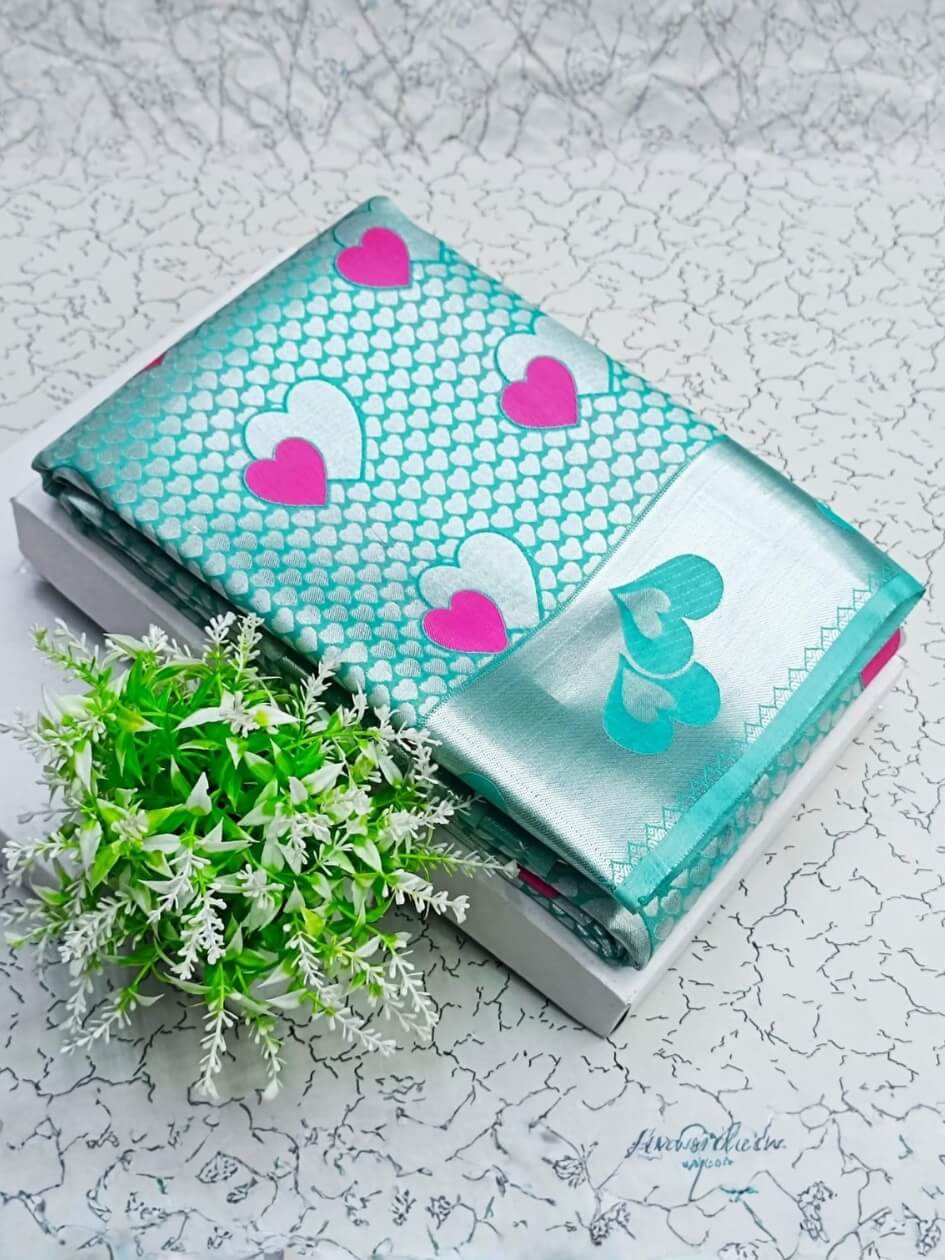 Aplomb Sea Green Soft Banarasi Silk Saree With Seraglio Blouse Piece