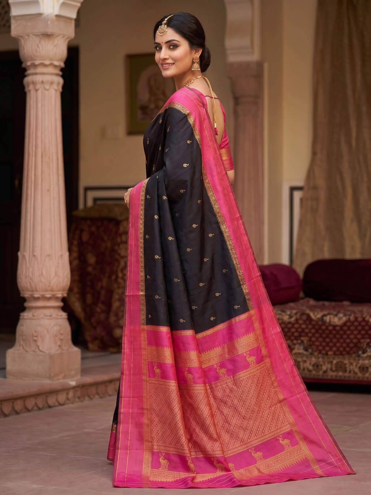 Jazzy Black Soft Silk Saree With Rhapsody Blouse Piece