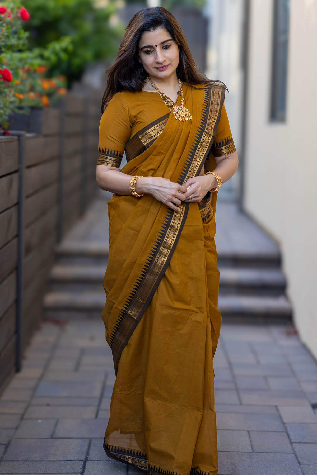 Ephemeral Mustard Cotton Silk Saree With Intricate Blouse Piece