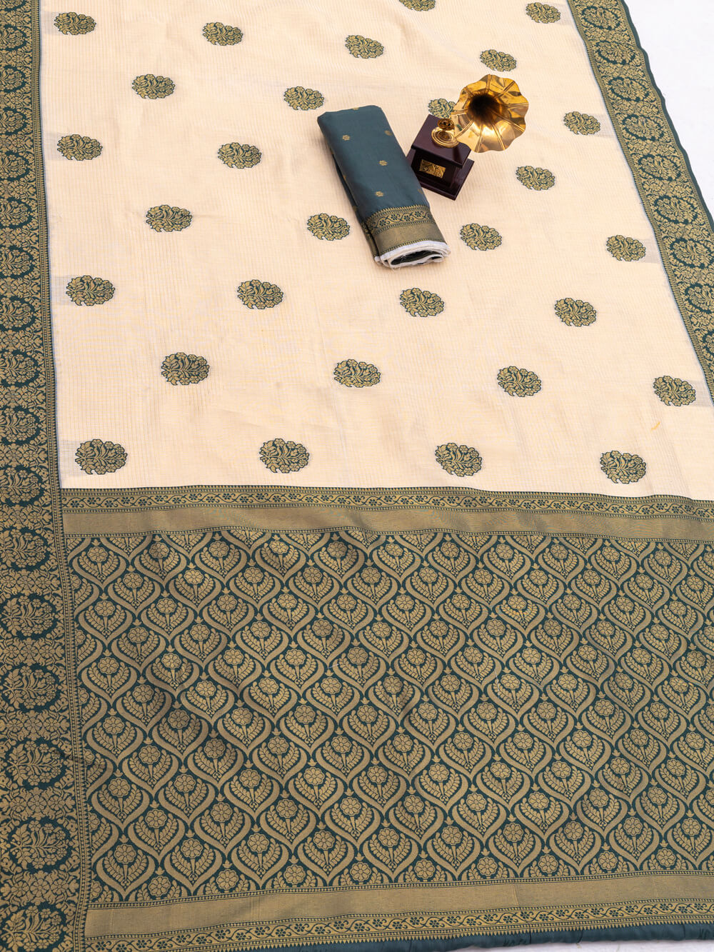 Fairytale Beige Pure Banarasi Silk Saree With Embellished Blouse Piece