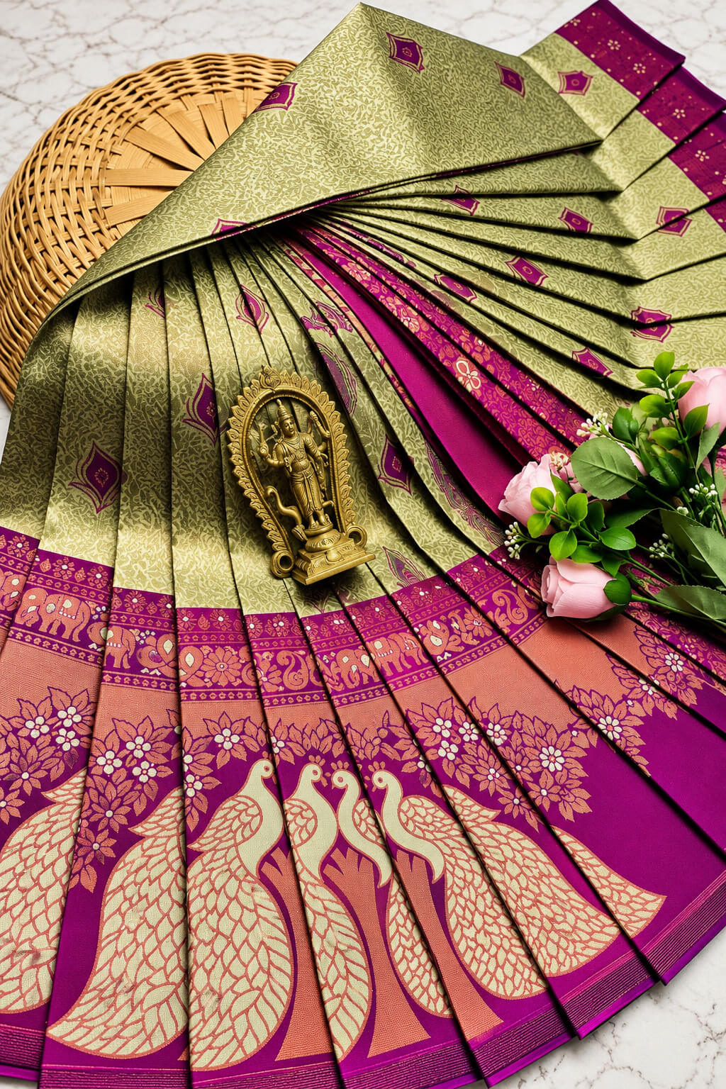 Embrocation Pista Pure Banarasi Silk Saree With Scrupulous Blouse Piece