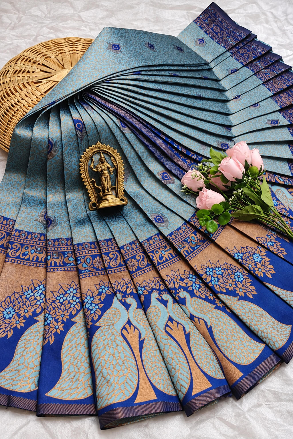 Amiable Sky Pure Banarasi Silk Saree With Effulgent Blouse Piece