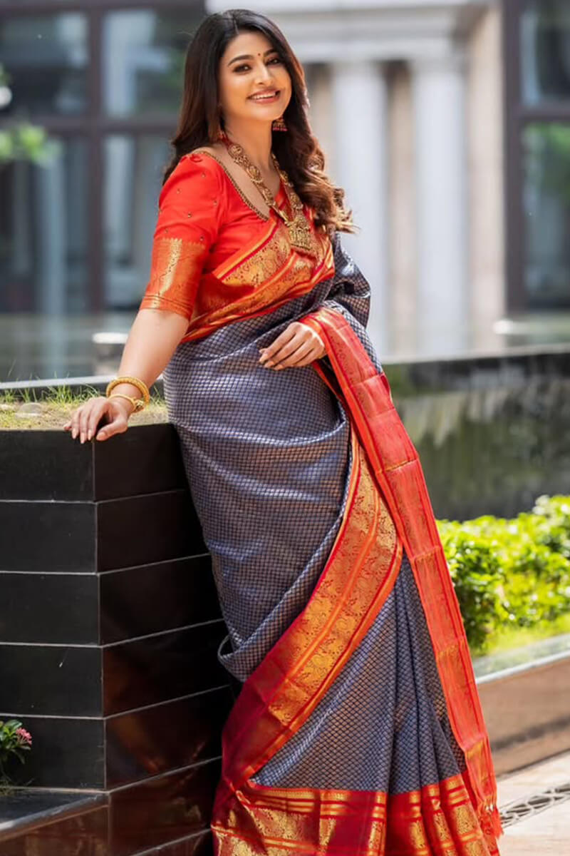 Fairytale Blue Soft Silk Saree With Nemesis Blouse Piece