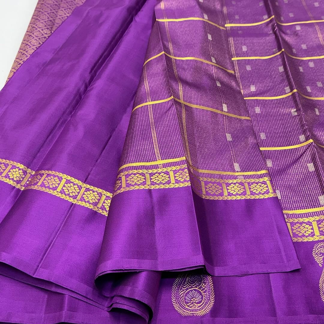 Skinny Purple Soft Banarasi Silk Saree With Ethereal Blouse Piece