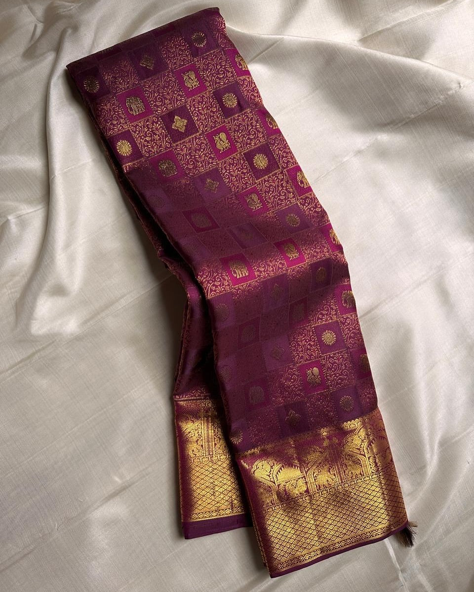 Prettiest Purple Soft Silk Saree With Improbable Blouse Piece