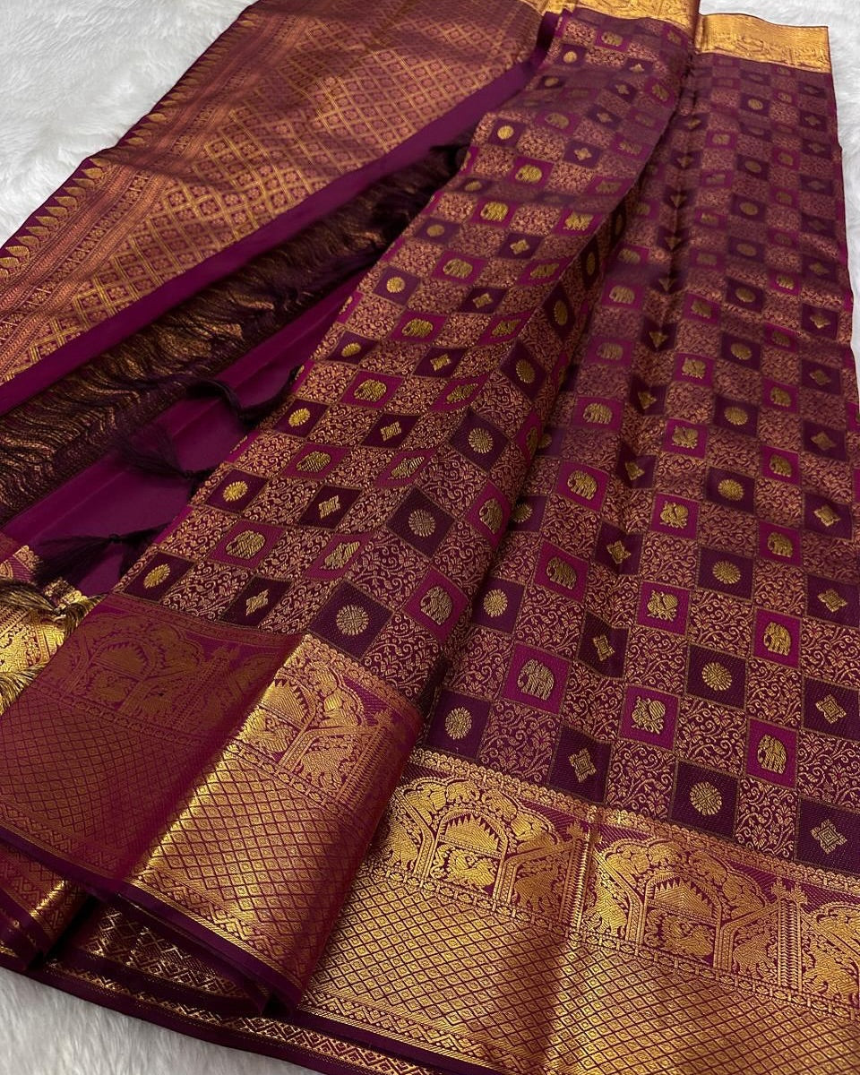Prettiest Purple Soft Silk Saree With Improbable Blouse Piece