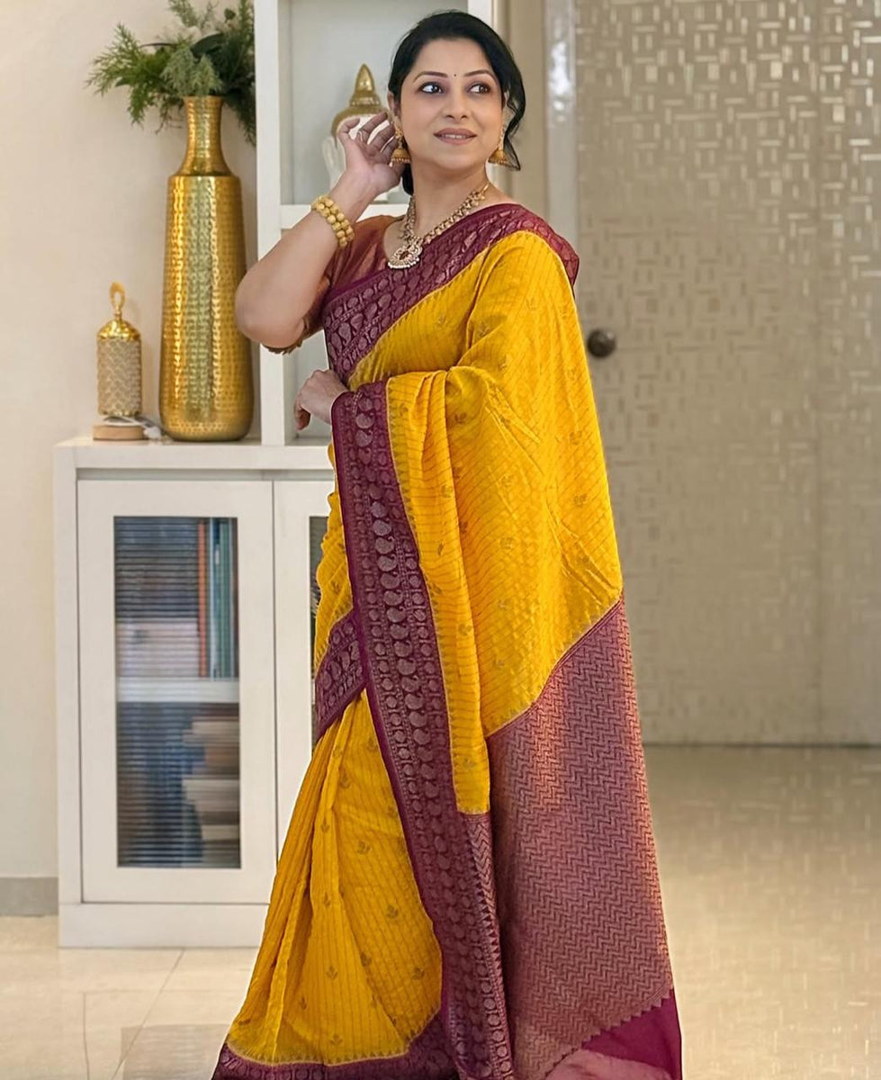 Women Yellow Soft Silk  Designer Saree Collection
