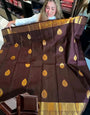 Tantalizing Brown Soft Banarasi Silk Saree With Prominent Blouse Piece