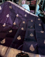 Trendy Purple Soft Banarasi Silk Saree With Forbearance Blouse Piece