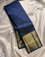 Engrossing Navy Blue Soft Banarasi Silk Saree With Gratifying Blouse Piece