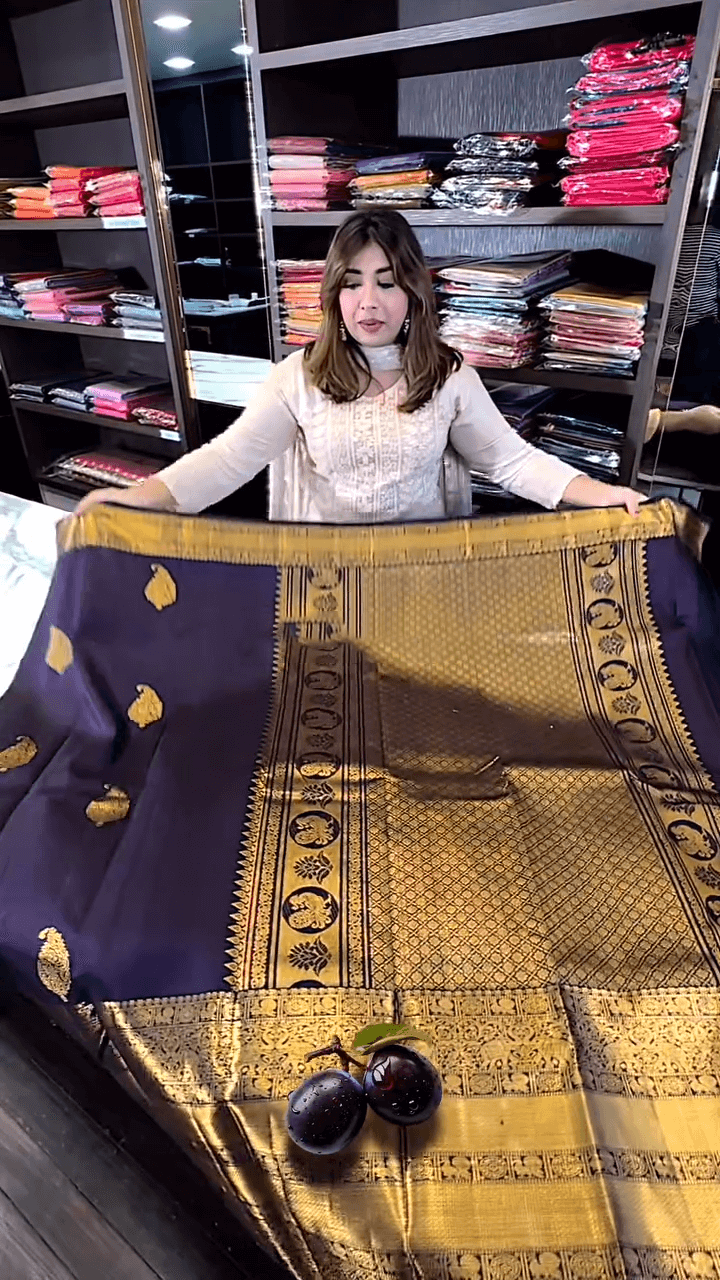 Blissful Purple Soft Banarasi Silk Saree With Efflorescence Blouse Piece