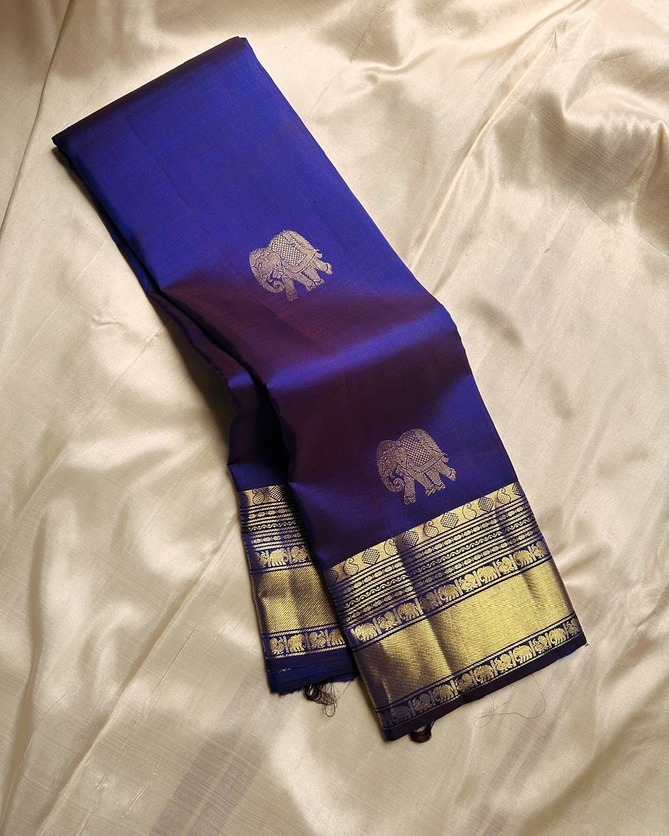 Brood Royal Blue Soft Banarasi Silk Saree With Magnificat Blouse Piece