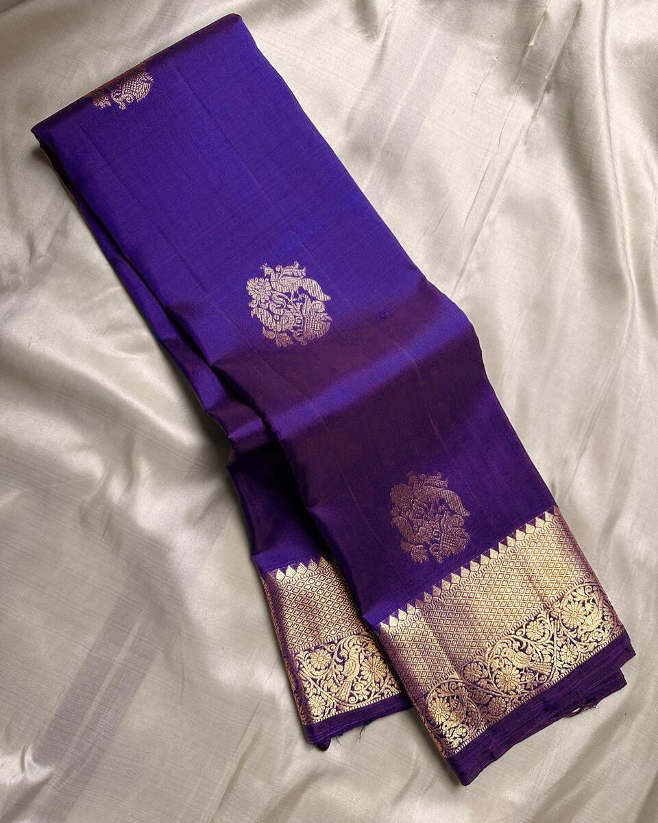 Gratifying Royal Blue Soft Banarasi Silk Saree With Marvellous Blouse Piece