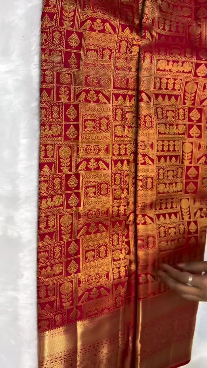 Vivacious Red Soft Banarasi Silk Saree With Petrichor Blouse Piece