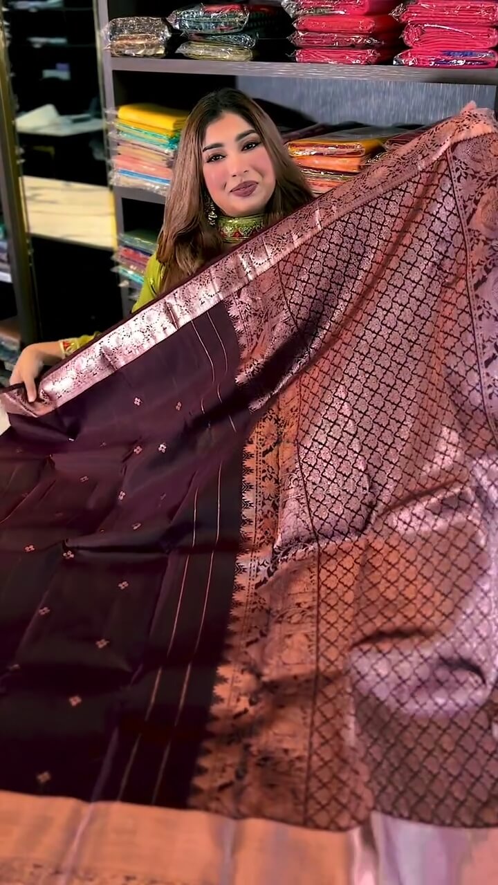 Jazzy Wine Soft Banarasi Silk Saree With Snazzy Blouse Piece