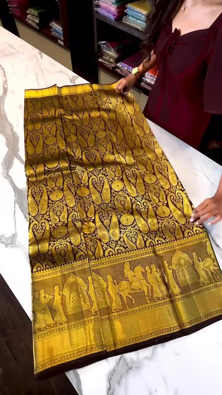 Gratifying Brown Soft Banarasi Silk Saree With Alluring Blouse Piece