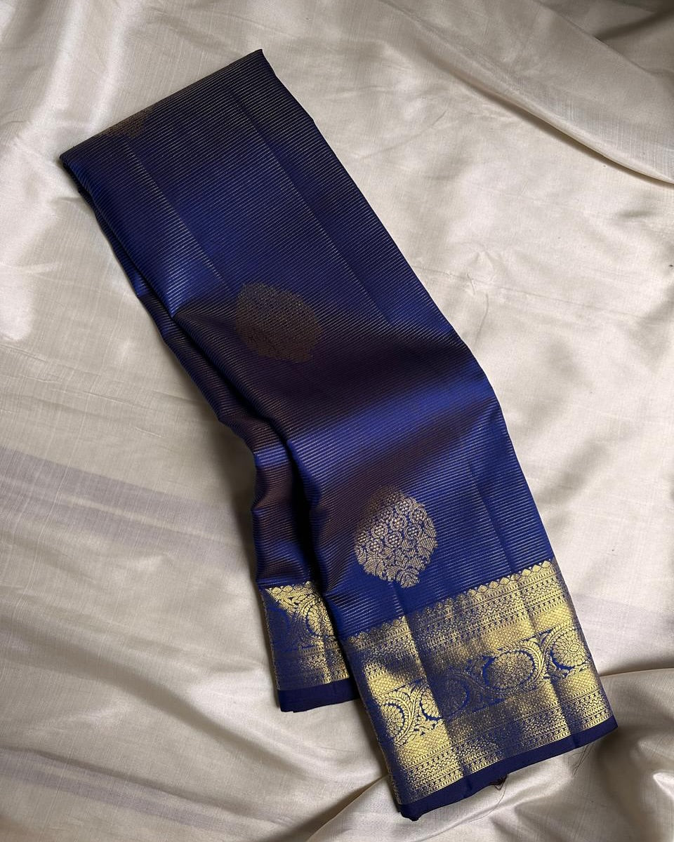 Zephyr Navy Blue Soft Banarasi Silk Saree With Forbearance Blouse Piece