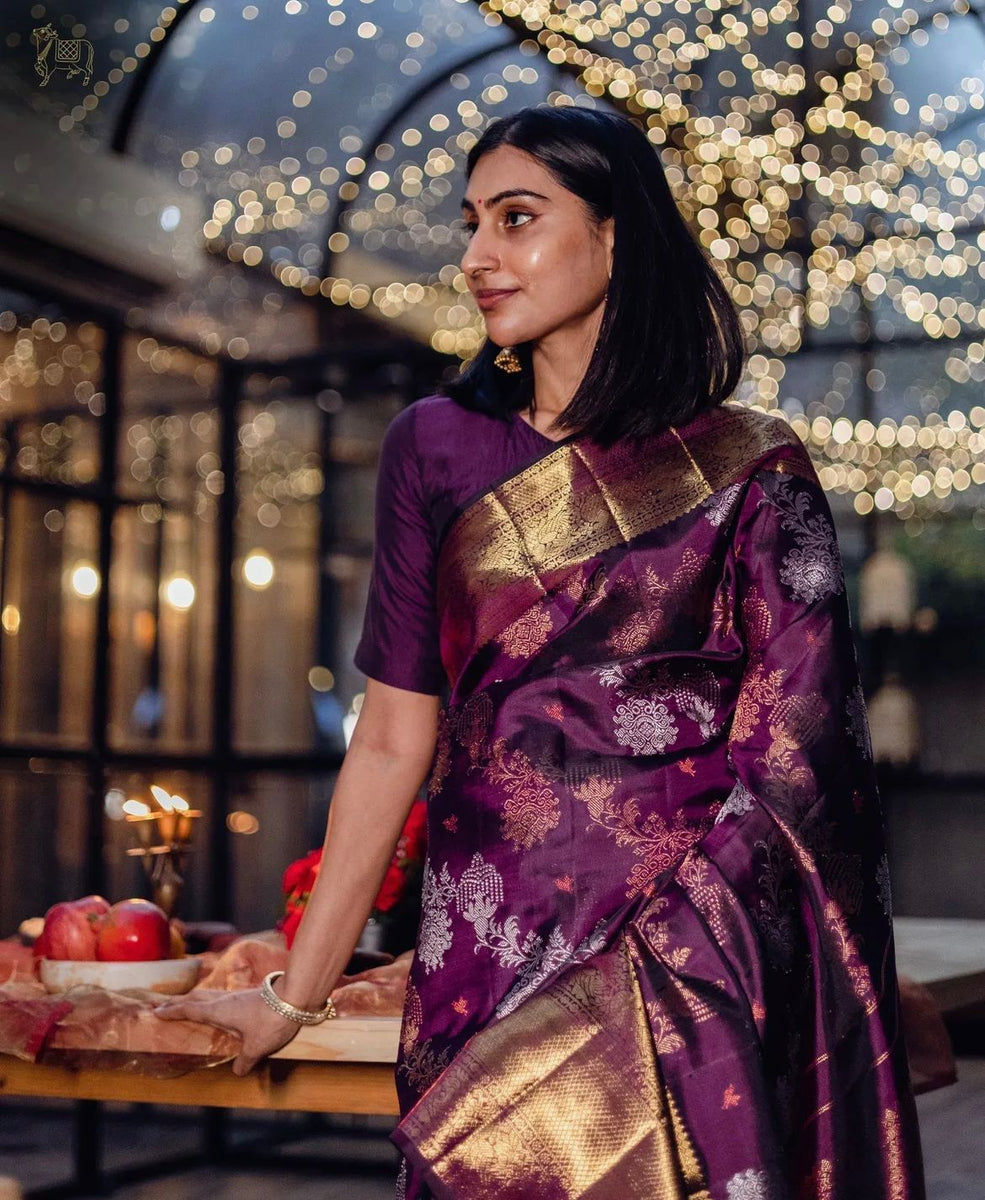Purple Soft Silk Saree With Demure Blouse Piece