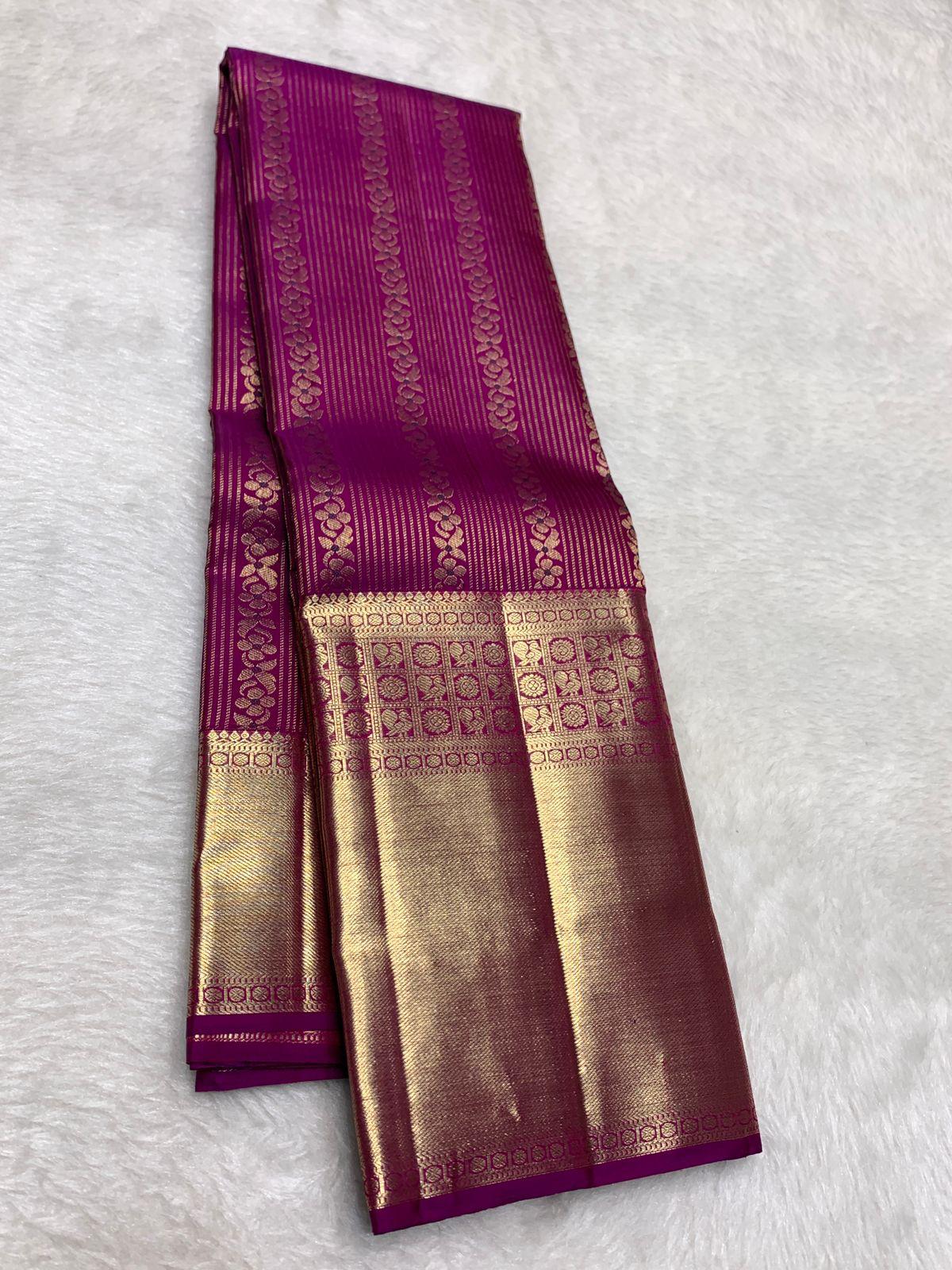 Trendy Purple Pure Banarasi Silk Saree With Lagniappe Blouse Piece