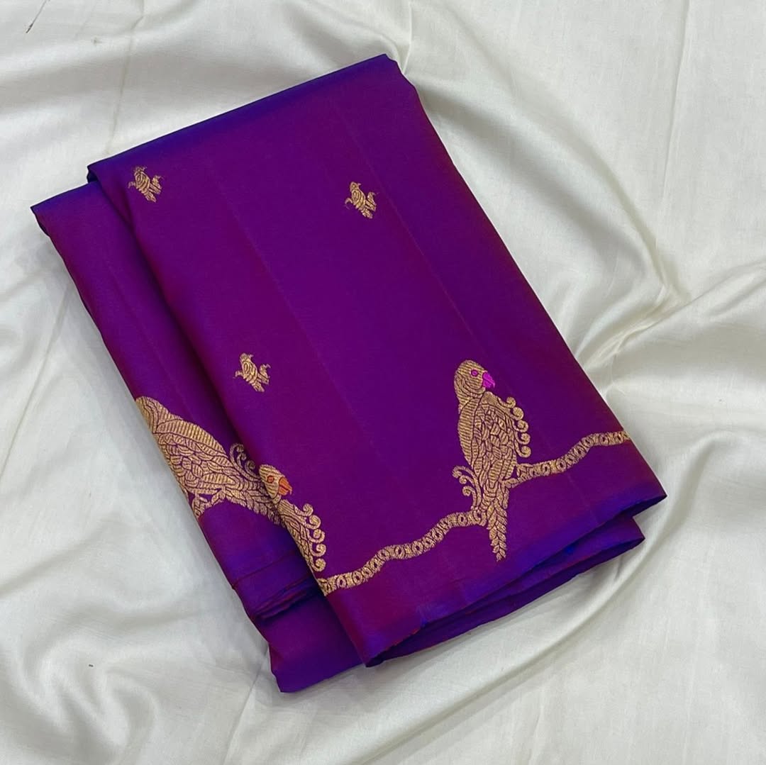 Delectable Purple Pure Banarasi Silk Saree With Resonant Blouse Piece