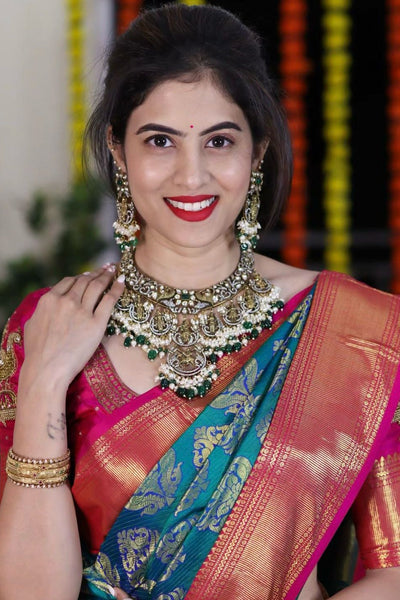 Transcendent Rama Soft Silk Saree With Radiant Blouse Piece