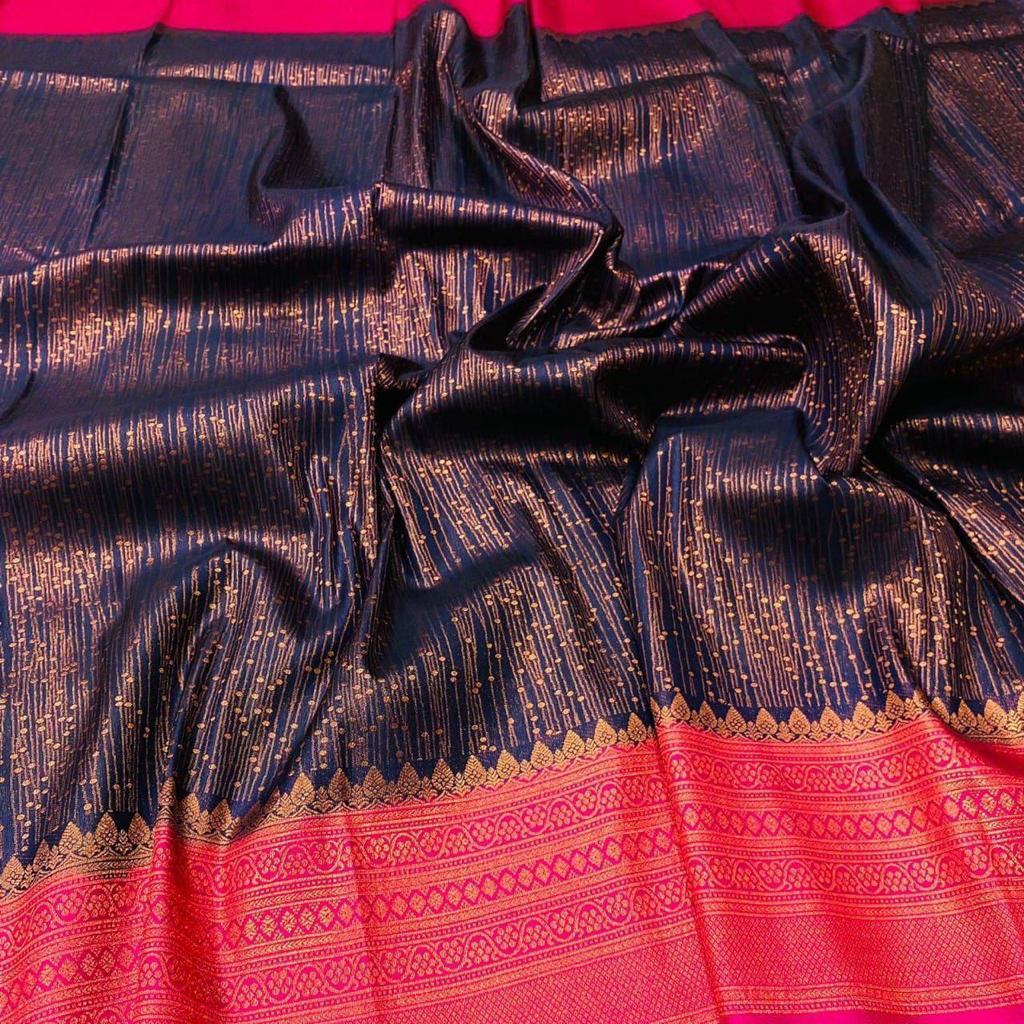 Outstanding Blue Soft Banarasi Silk Saree With Majesty Blouse Piece