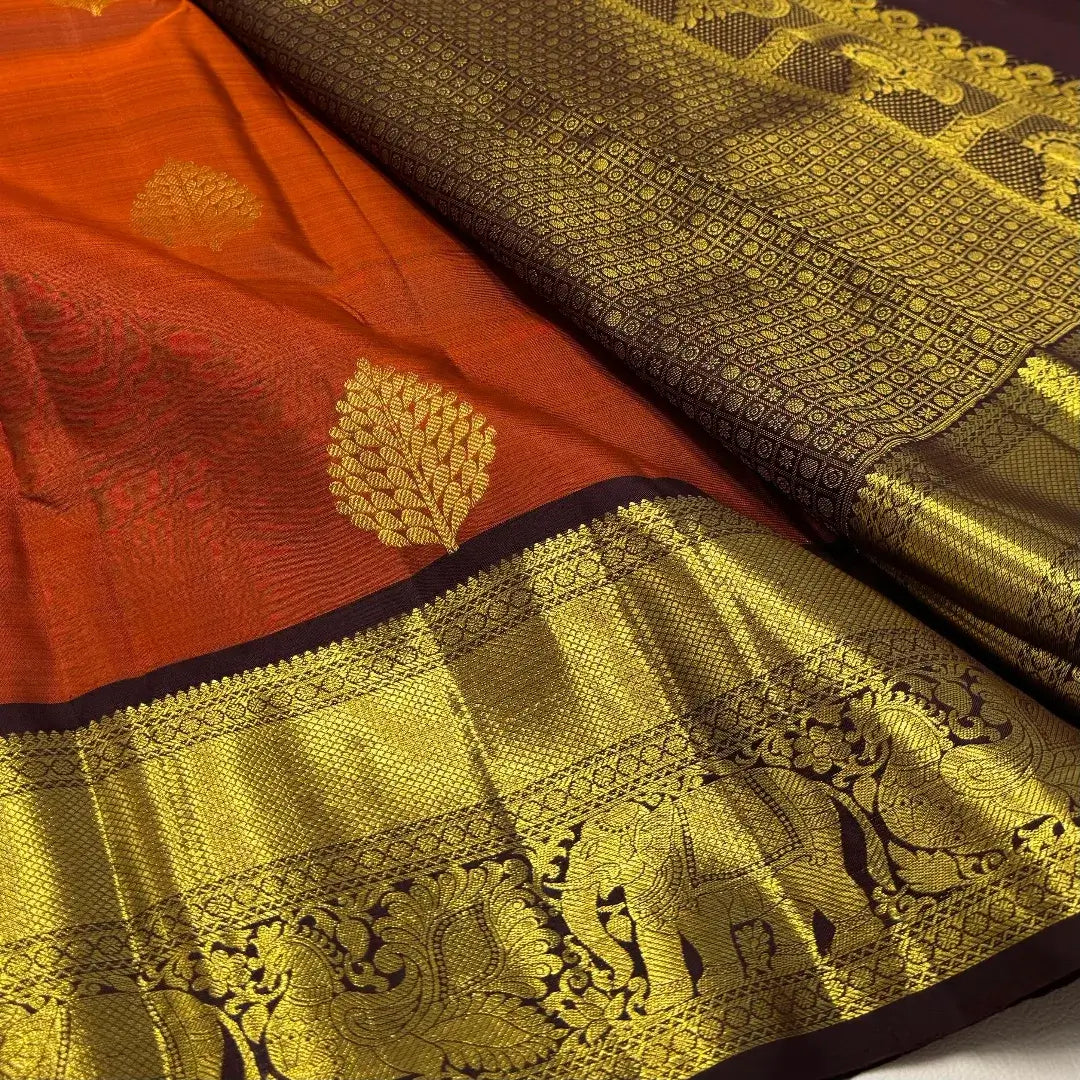Imbrication Orange Pure Zari Weaving Banarasi Silk Saree With Prodigal Blouse Piece