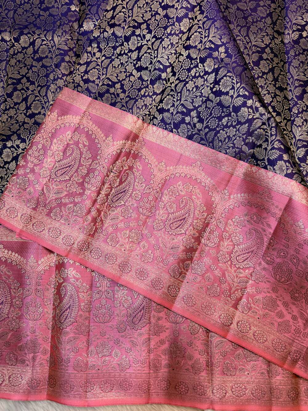 Lassitude Navy Blue Pure Banarasi Silk Saree With Snazzy Blouse Piece