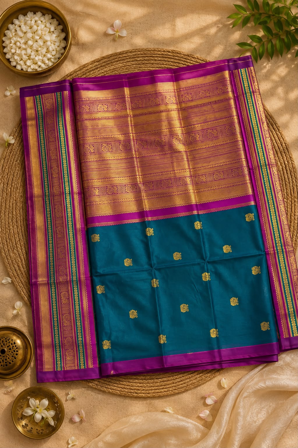 Imaginative Rama Pure Banarasi Silk Saree With Palimpsest Blouse Piece